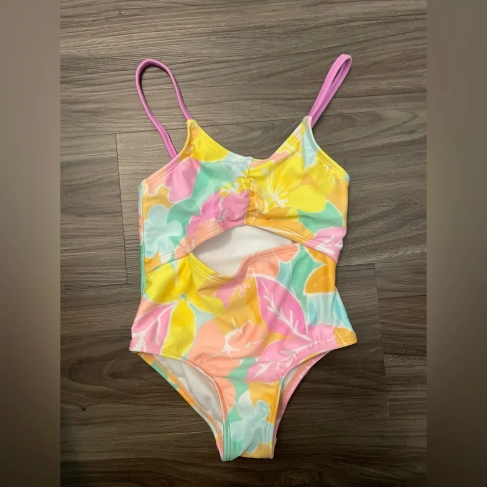 Cat & Jack Kids Swim One Piece - Pink and White with yellow size XS 4/5